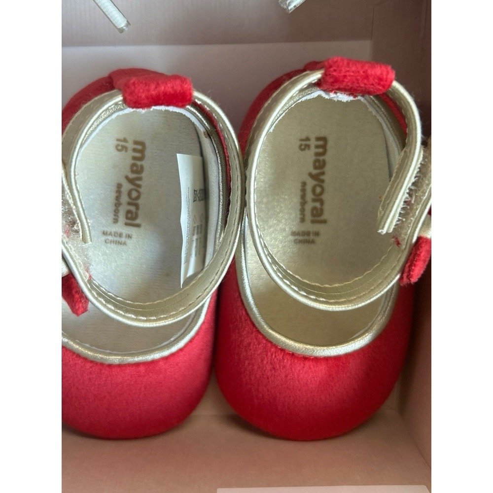Mayoral Baby Girl Dress Shoes Red With Bows Mary Jane's Crib Shoes New - Picture 4 of 7